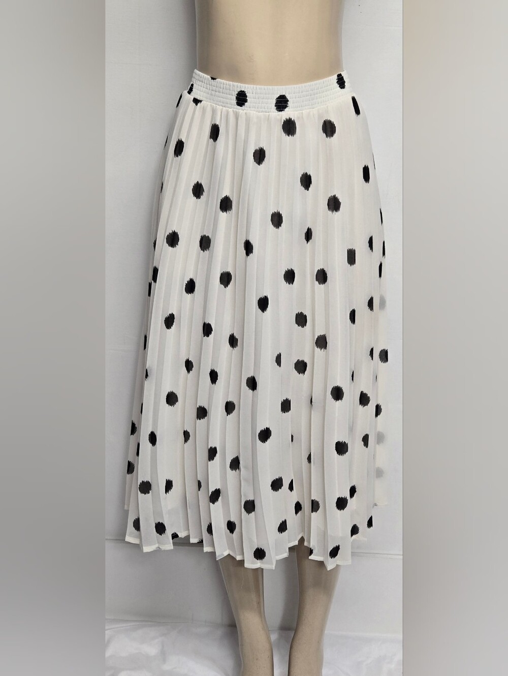 A New Day M Skirt Accordion Pleats Polka Dots Elastic Waist A Line Flowy